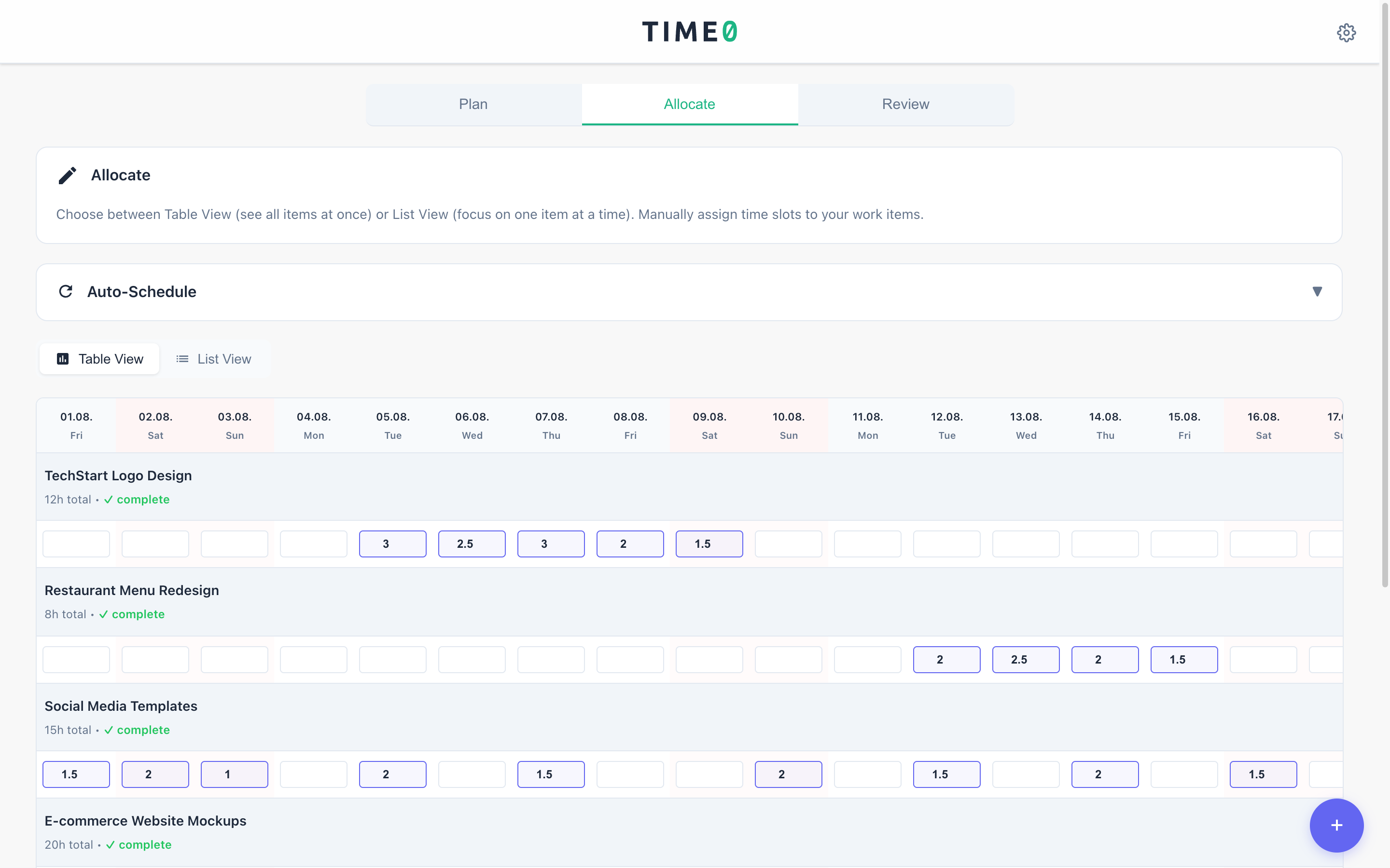 Time0 on Mac - Schedule View